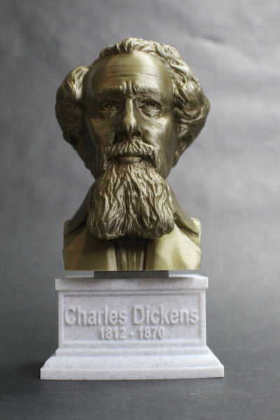 Charles Dickens, Famous English Writer and Social Critic, Sculpture Bust on Box Plinth
