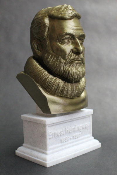 Ernest Hemingway, Famous American Writer and Sportsman, Sculpture Bust on Box Plinth