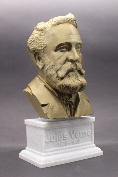 Jules Verne, Famous French Novelist, Sculpture Bust on Box Plinth