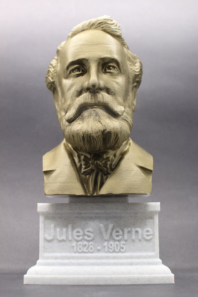 Jules Verne, Famous French Novelist, Sculpture Bust on Box Plinth