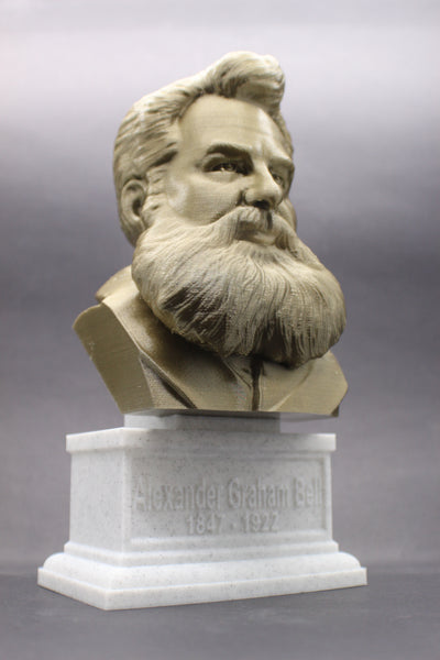 Alexander Graham Bell Famous American Inventor, Scientist, and Engineer Sculpture Bust on Box Plinth