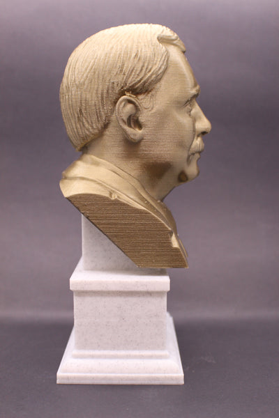 HG Wells, Famous English Writer, Sculpture Bust on Box Plinth