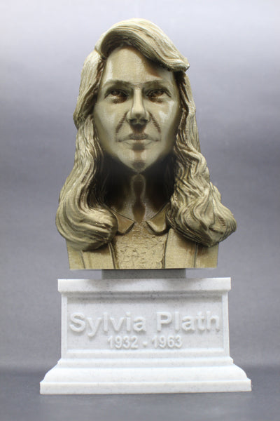 Sylvia Plath, American Poet, Sculpture Bust on Box Plinth