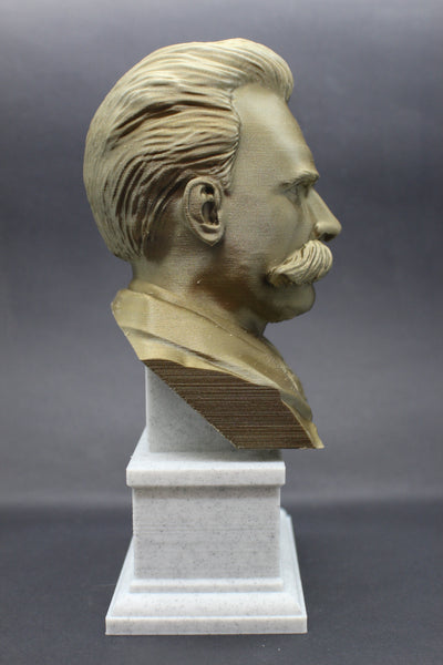 Friedrich Nietzsche, Famous German Writer and Philosopher, Sculpture Bust on Box Plinth
