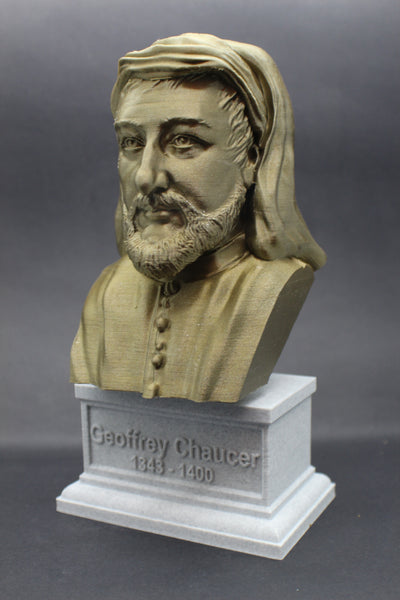 Geoffrey Chaucer, Famous English Poet, Sculpture Bust on Box Plinth