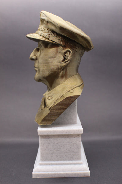 Douglas MacArthur Legendary US Army General Sculpture Bust on Box Plinth