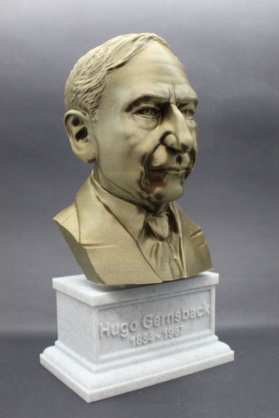 Hugo Gernsback, Famous American Writer, Sculpture Bust on Box Plinth