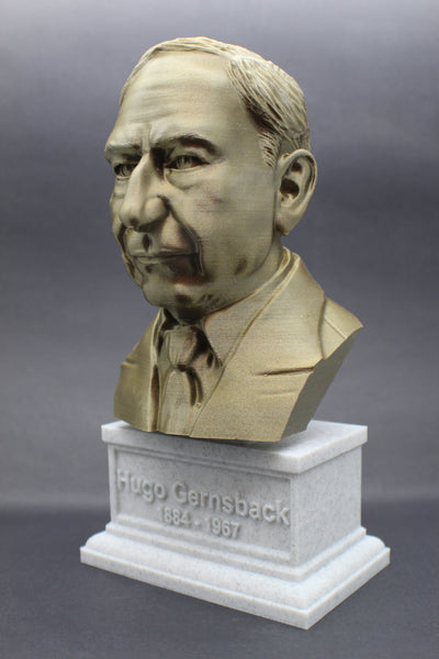 Hugo Gernsback, Famous American Writer, Sculpture Bust on Box Plinth