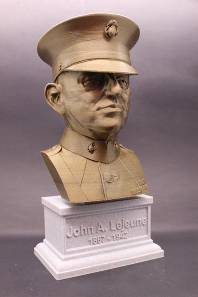 John A Lejeune Legendary US Marine General and 13th Commandant Sculpture Bust on Box Plinth