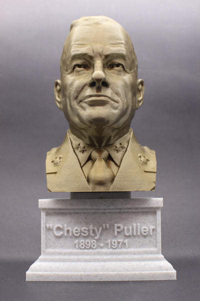 Lewis Burwell "Chesty" Puller Legendary US Marine Corps General Sculpture Bust on Box Plinth