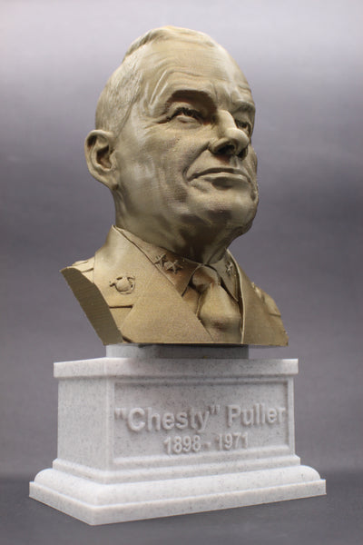 Lewis Burwell "Chesty" Puller Legendary US Marine Corps General Sculpture Bust on Box Plinth