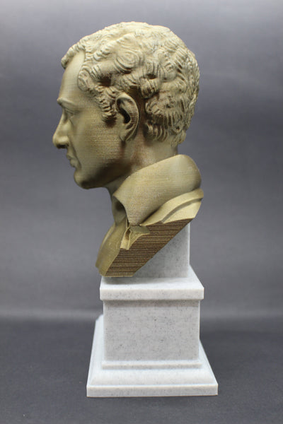 George Gordon Byron (Lord Byron), English Poet, Politician, and Revolutionary, Sculpture Bust on Box Plinth