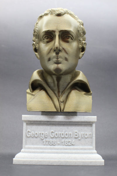 George Gordon Byron (Lord Byron), English Poet, Politician, and Revolutionary, Sculpture Bust on Box Plinth