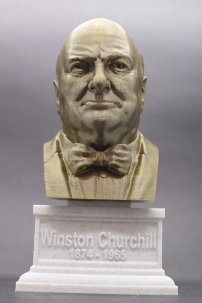 Winston Churchill British Statesman, Army Officer, Writer, and Prime Minister Sculpture Bust on Box Plinth
