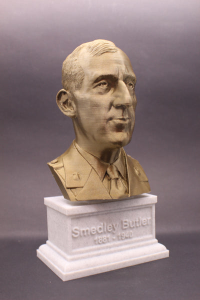 Smedley Butler Most Decorated and Marine Major General Sculpture Bust on Box Plinth