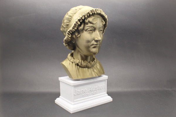 Jane Austen, Famous English Novelist, Sculpture Bust on Box Plinth