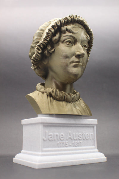 Jane Austen, Famous English Novelist, Sculpture Bust on Box Plinth