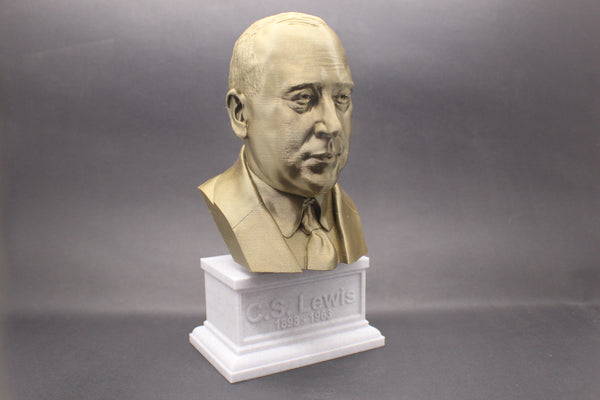 C.S. Lewis, Famous British Writer, Sculpture Bust on Box Plinth