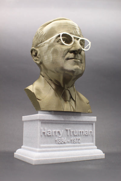 Harry Truman, 33rd US President, Sculpture Bust on Box Plinth