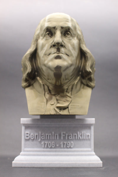 Benjamin Franklin USA Founding Father Sculpture Bust on Box Plinth
