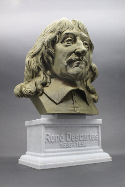 René Descartes French Philosopher, Mathematician, and Scientist Sculpture Bust on Box Plinth