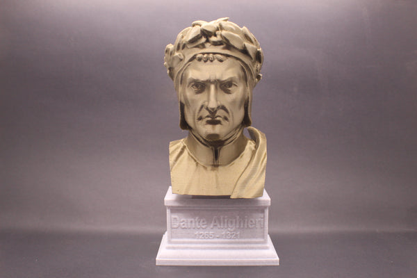 Dante Alighieri Italian Poet, Writer, and Philosopher Sculpture Bust on Box Plinth