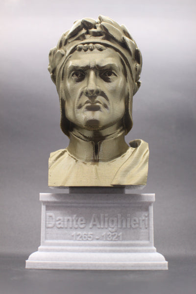 Dante Alighieri Italian Poet, Writer, and Philosopher Sculpture Bust on Box Plinth