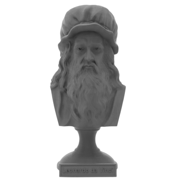 Leonardo da Vinci Italian Polymath, inventor, painter, and Renaissance man Sculpture Bust on Pedestal
