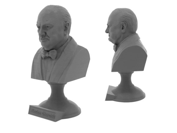Winston Churchill British Statesman, Army Officer, Writer, and Prime Minister Sculpture Bust on Pedestal
