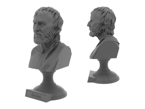 Seneca the Younger Greek Stoic Philosopher Sculpture Bust on Pedestal