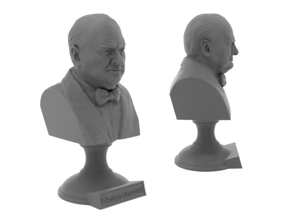 Winston Churchill British Statesman, Army Officer, Writer, and Prime Minister Sculpture Bust on Pedestal