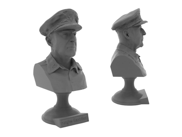 Douglas MacArthur Legendary US Army General Sculpture Bust on Pedestal