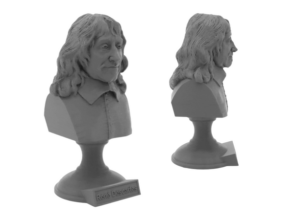 René Descartes French Philosopher, Mathematician, and Scientist Sculpture Bust on Pedestal