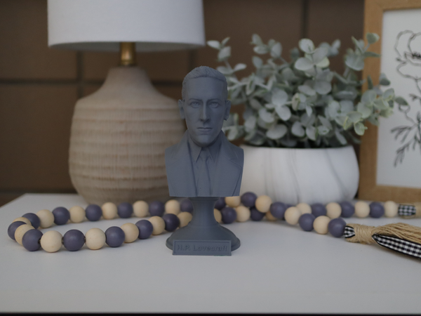 HP Lovecraft American Writer Sculpture Bust on Pedestal