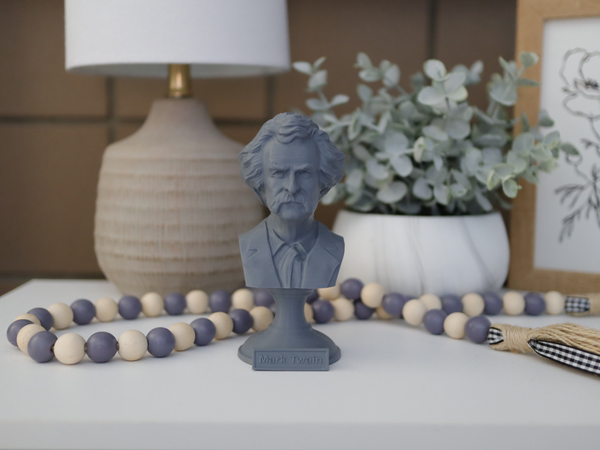 Mark Twain (Samuel Clemens) American Writer Sculpture Bust on Pedestal