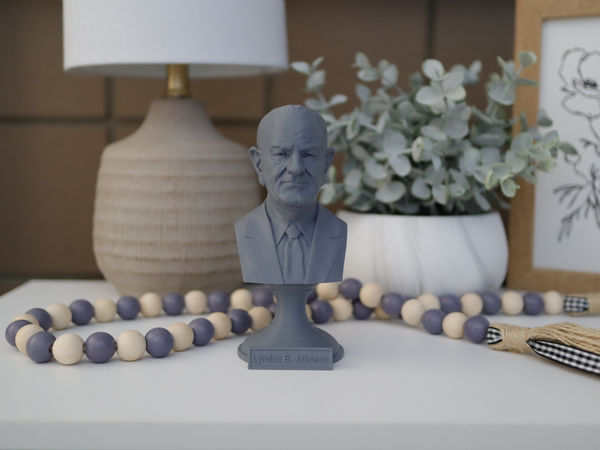 Lyndon B. Johnson, 36th US President, Sculpture Bust on Pedestal