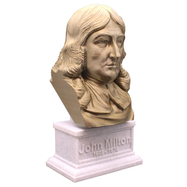 John Milton, Famous English Poet and Intellectual, Sculpture Bust on Box Plinth