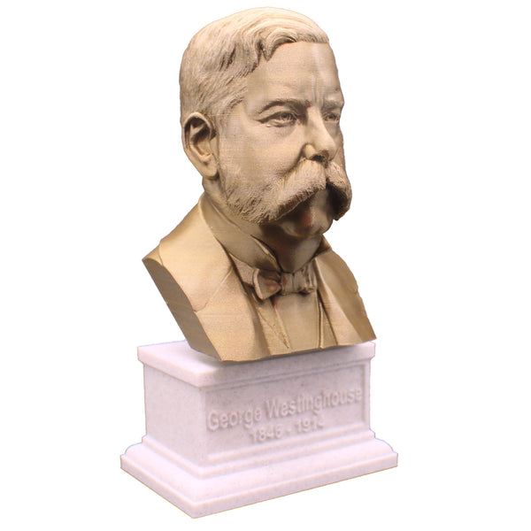 George Westinghouse Jr. Famous American Businessman and Engineer Sculpture Bust on Box Plinth