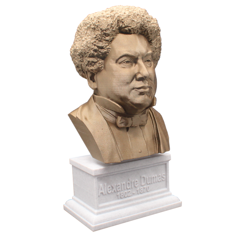 Alexandre Dumas, Famous French Writer, Sculpture Bust on Box Plinth