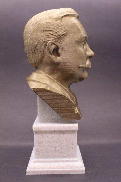 Arthur Conan Doyle, Famous British Writer, Sculpture Bust on Box Plinth